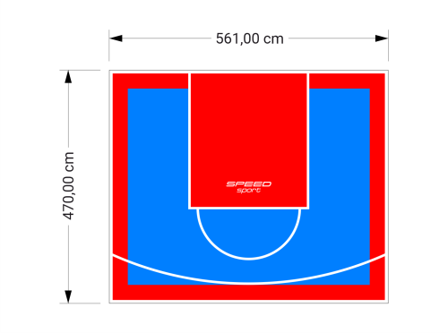 26M2/470X561CM BŁĘKITNO-CZERWONE BOISKO DO KOSZYKÓWKI SPEEDSPORT HEXA POWER PRO