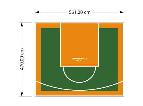 26M2/470X561CM ZIELONO-POMARAŃCZOWE BOISKO DO KOSZYKÓWKI SPEEDSPORT HEXA POWER PRO