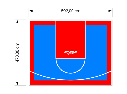 28M2/470X592CM BŁĘKITNO-CZERWONE BOISKO DO KOSZYKÓWKI SPEEDSPORT HEXA POWER PRO