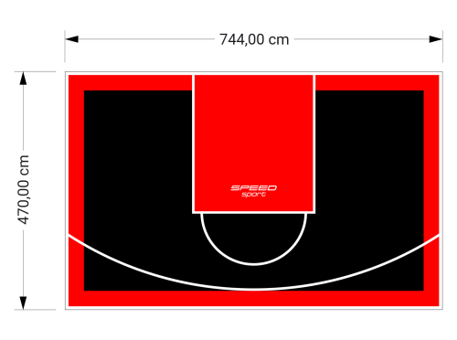 35M2/470X744CM CZARNO-CZERWONE BOISKO DO KOSZYKÓWKI SPEEDSPORT HEXA POWER PRO
