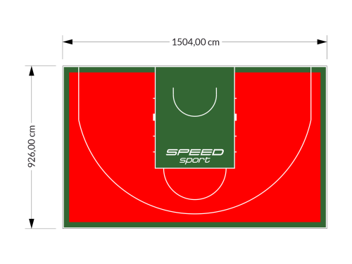 139M2/926X1504CM CZERWONO-ZIELONE BOISKO DO KOSZYKÓWKI 3X3 SPEEDSPORT HEXA POWER PRO