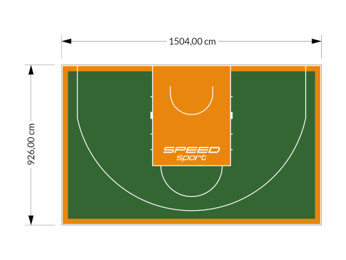 139M2/926X1504CM ZIELONO-POMARAŃCZOWE BOISKO DO KOSZYKÓWKI 3X3 SPEEDSPORT HEXA POWER PRO