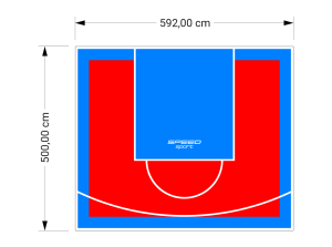30M2/500X592CM CZERWONO-BŁĘKITNE BOISKO DO KOSZYKÓWKI SPEEDSPORT HEXA POWER PRO
