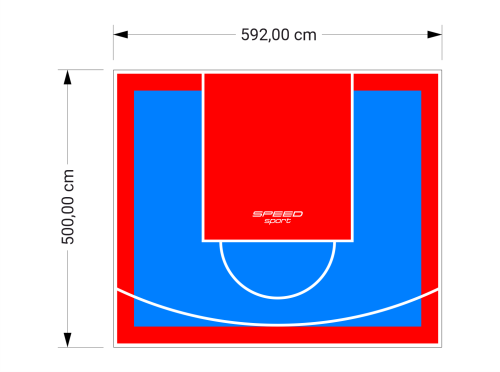 30M2/500X592CM BŁĘKITNO-CZERWONE BOISKO DO KOSZYKÓWKI SPEEDSPORT HEXA POWER PRO