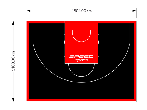 167M2/1108x1504CM CZARNO-CZERWONE BOISKO DO KOSZYKÓWKI 3X3 SPEEDSPORT HEXA POWER PRO