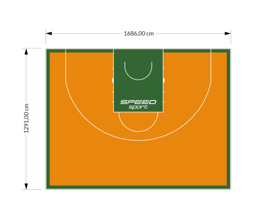 217M2/1291x1686CM POMARAŃCZOWO-ZIELONE BOISKO DO KOSZYKÓWKI 3X3 SPEEDSPORT HEXA POWER PRO