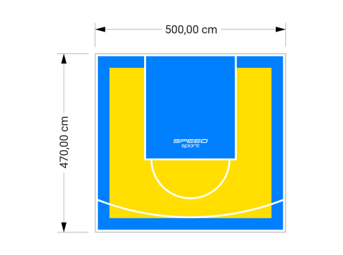 24M2/470X500CM ŻÓŁTO-BŁĘKITNE BOISKO DO KOSZYKÓWKI SPEEDSPORT HEXA POWER PRO