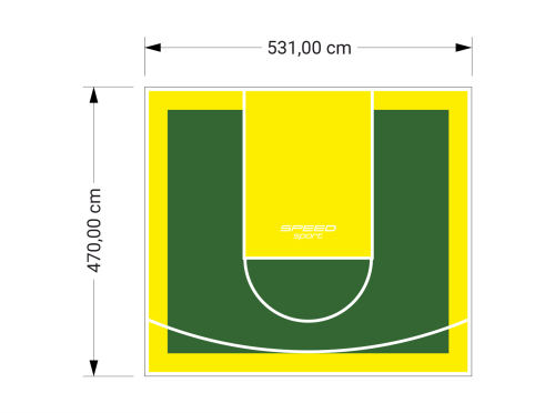 25M2/470X531CM ZIELONO-ŻÓŁTE BOISKO DO KOSZYKÓWKI SPEEDSPORT HEXA POWER PRO