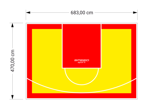 32M2/470X683CM ŻÓŁTO-CZERWONE BOISKO DO KOSZYKÓWKI SPEEDSPORT HEXA POWER PRO