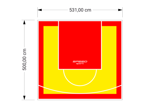 27M2/500X531CM ŻÓŁTO-CZERWONE BOISKO DO KOSZYKÓWKI SPEEDSPORT HEXA POWER PRO