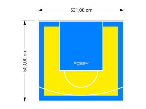 27M2/500X531CM ŻÓŁTO-BŁĘKITNE BOISKO DO KOSZYKÓWKI SPEEDSPORT HEXA POWER PRO