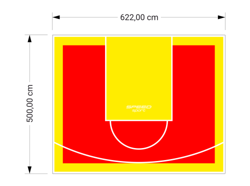 31M2/500X622CM CZERWONO-ŻÓŁTE BOISKO DO KOSZYKÓWKI SPEEDSPORT HEXA POWER PRO