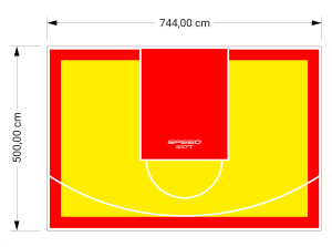 37M2/500X744CM ŻÓŁTO-CZERWONE BOISKO DO KOSZYKÓWKI SPEEDSPORT HEXA POWER PRO