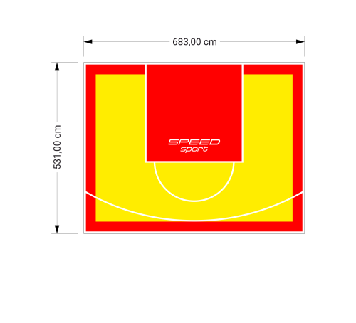 36M2/531X683CM ŻÓŁTO-CZERWONE BOISKO DO KOSZYKÓWKI SPEEDSPORT HEXA POWER PRO