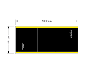 80M2/1352X592CM CZARNO-ŻÓŁTE BOISKO DO BADMINTONA SPEEDSPORT HEXA POWER PRO