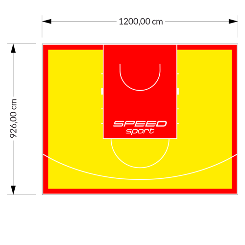 111M2/926X1200CM ŻÓŁTO-CZERWONE BOISKO DO KOSZYKÓWKI SPEED sport HEXA POWER PRO