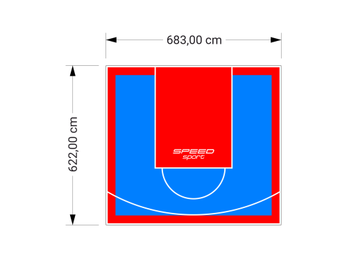 43M2/622X683CM BŁĘKITNO-CZERWONE BOISKO DO KOSZYKÓWKI SPEEDSPORT HEXA POWER PRO