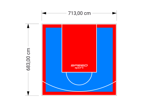 49M2/683X713CM BŁĘKITNO-CZERWONE BOISKO DO KOSZYKÓWKI SPEEDSPORT HEXA POWER PRO