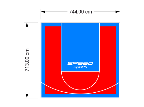 53M2/713X744CM CZERWONO-BŁĘKITNE BOISKO DO KOSZYKÓWKI SPEEDSPORT HEXA POWER PRO